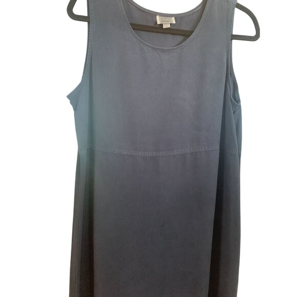 AKS Petite L Sleeveless Navy Tencel Boho Minimalist Maxi Dress With Side Button - Picture 11 of 11